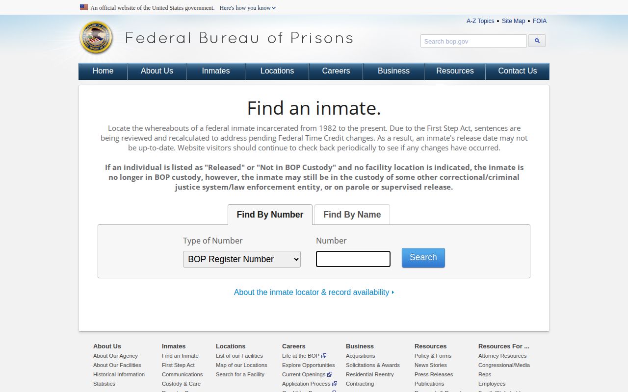 Holmes County federal inmate release locator search