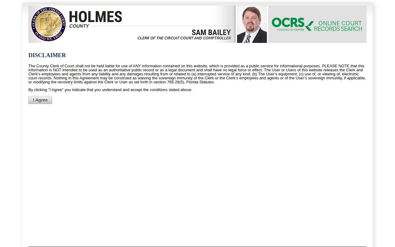 Holmes County released inmate court record search disclaimer