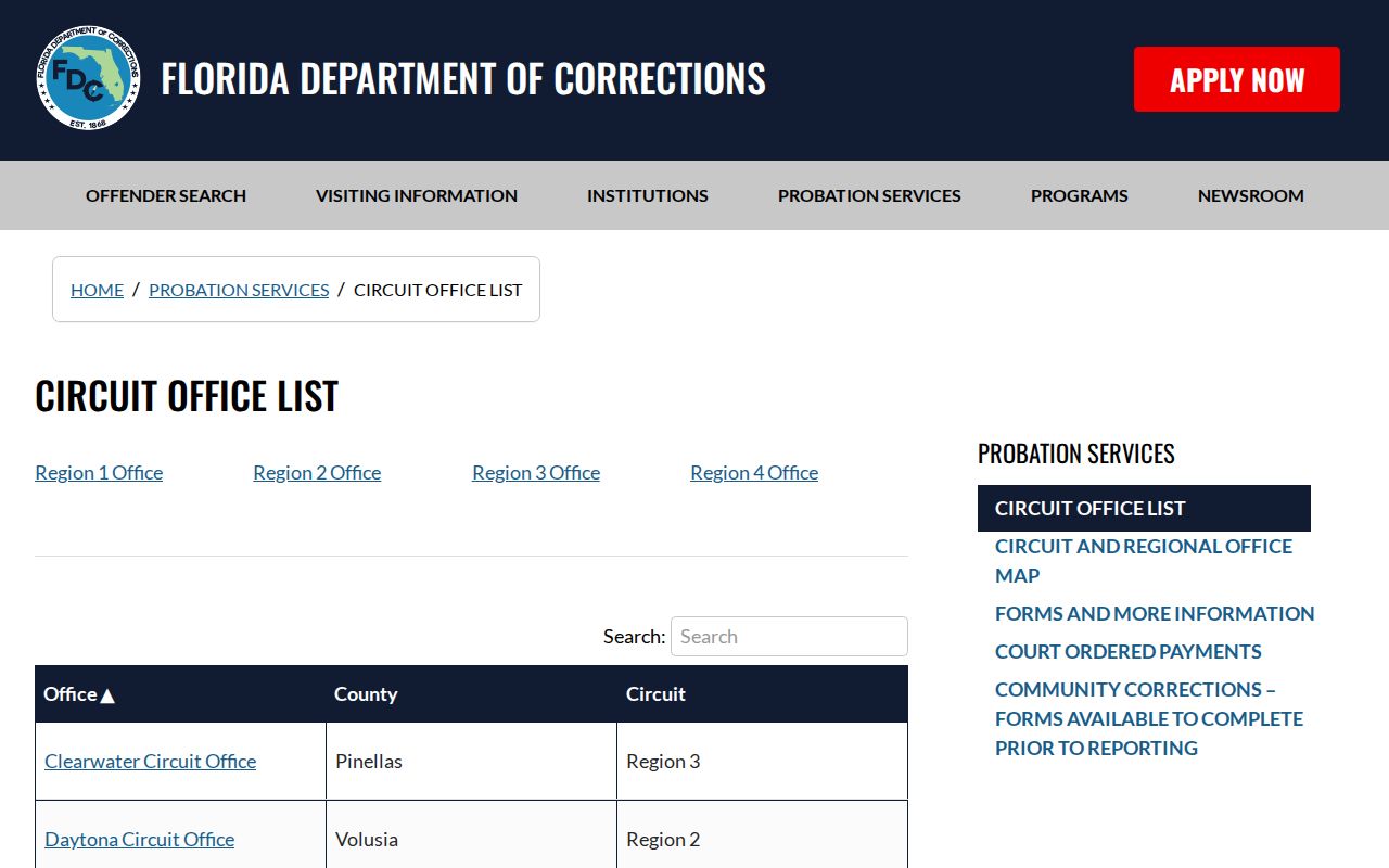 Holmes County post-release supervision Circuit 14 office route